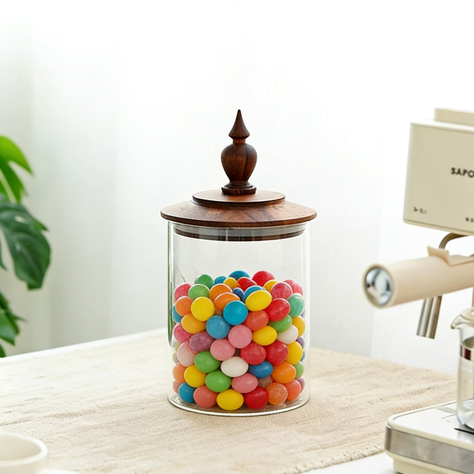 Medieval Retro Style Glass Canister with Walnut Lid