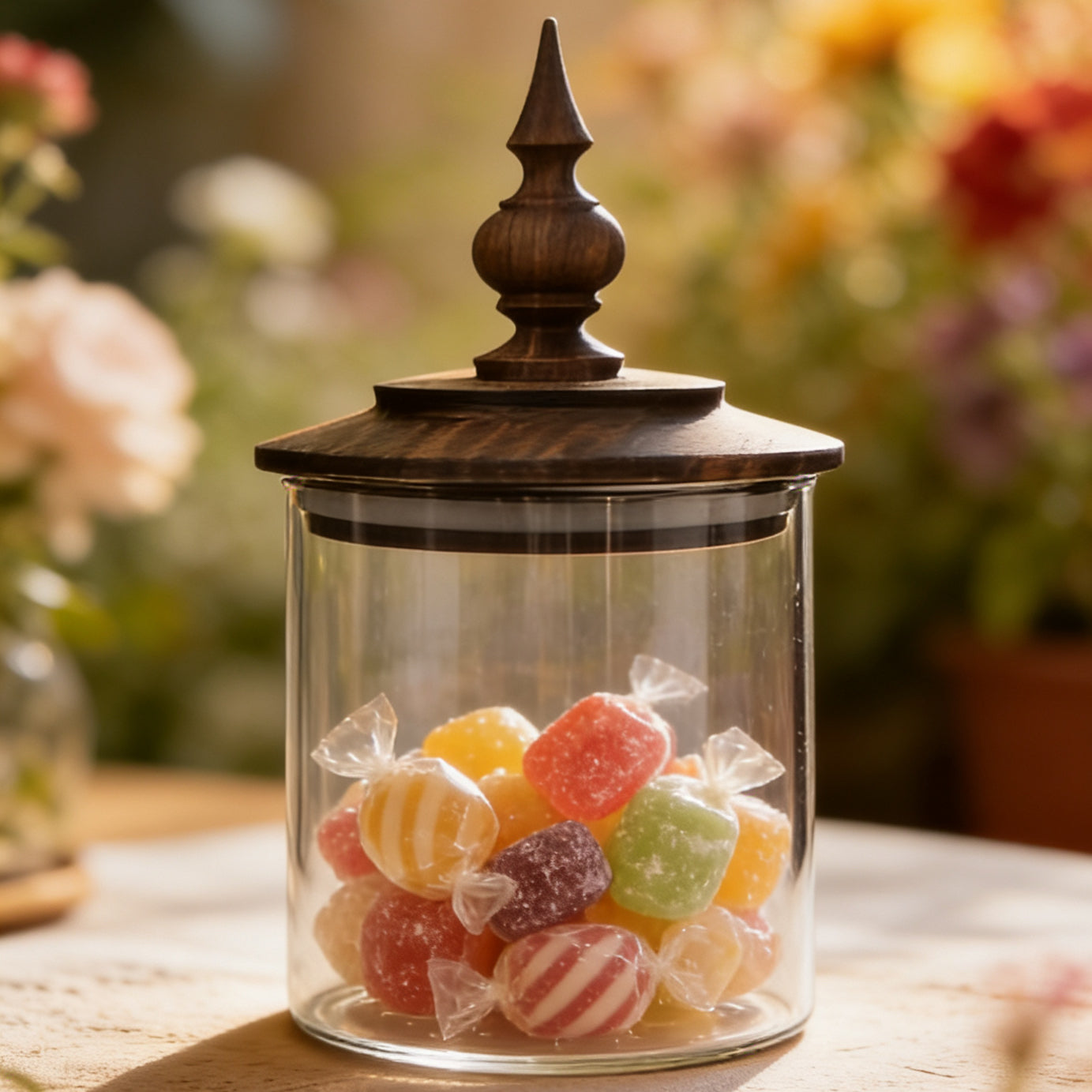 Medieval Retro Style Glass Canister with Walnut Lid