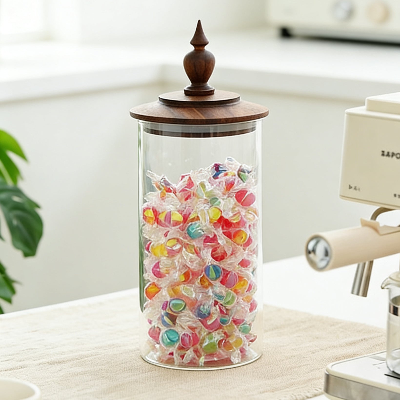 Medieval Retro Style Glass Canister with Walnut Lid