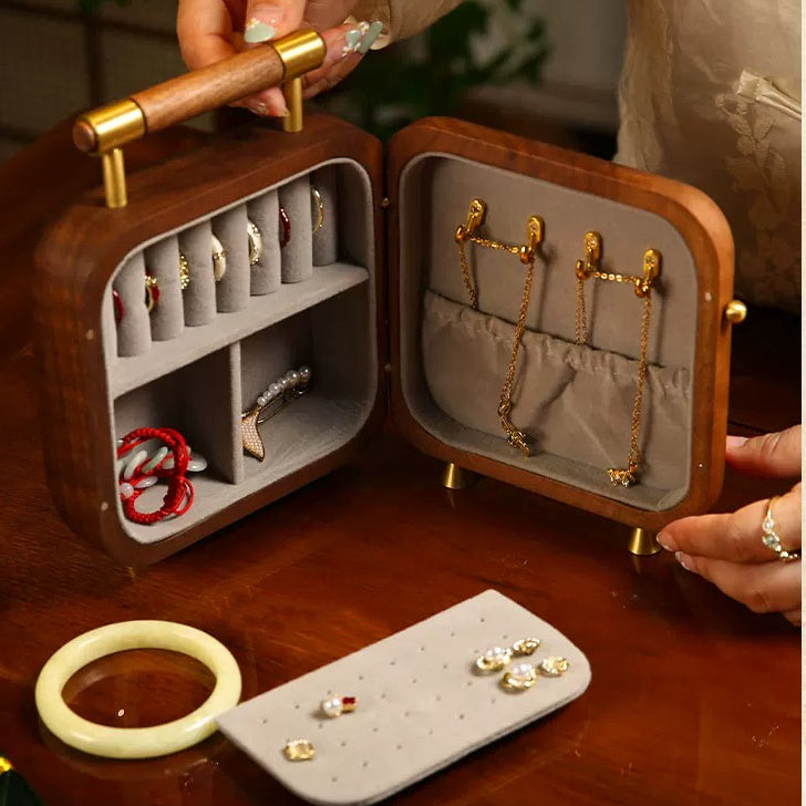 Celestia Portable Solid Walnut Jewelry Box