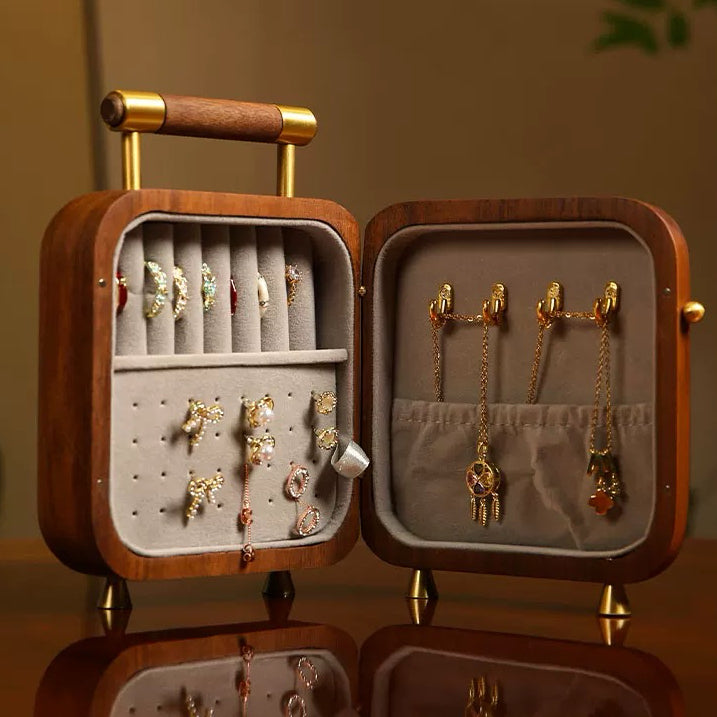 Celestia Portable Solid Walnut Jewelry Box