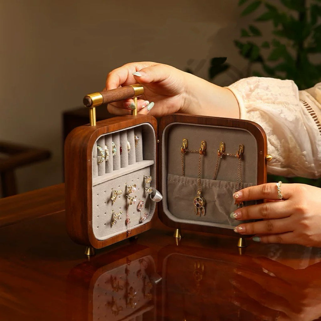 Celestia Portable Solid Walnut Jewelry Box