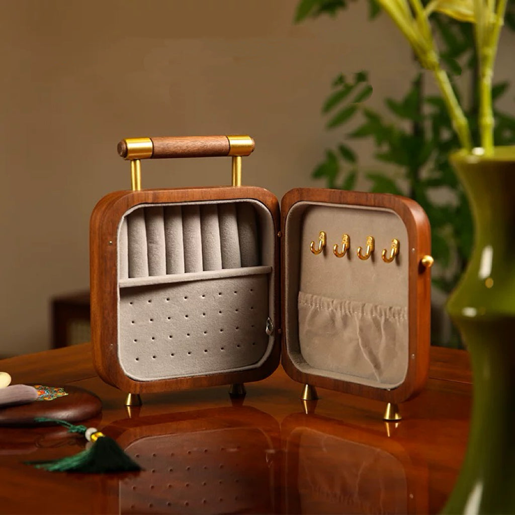 Celestia Portable Solid Walnut Jewelry Box