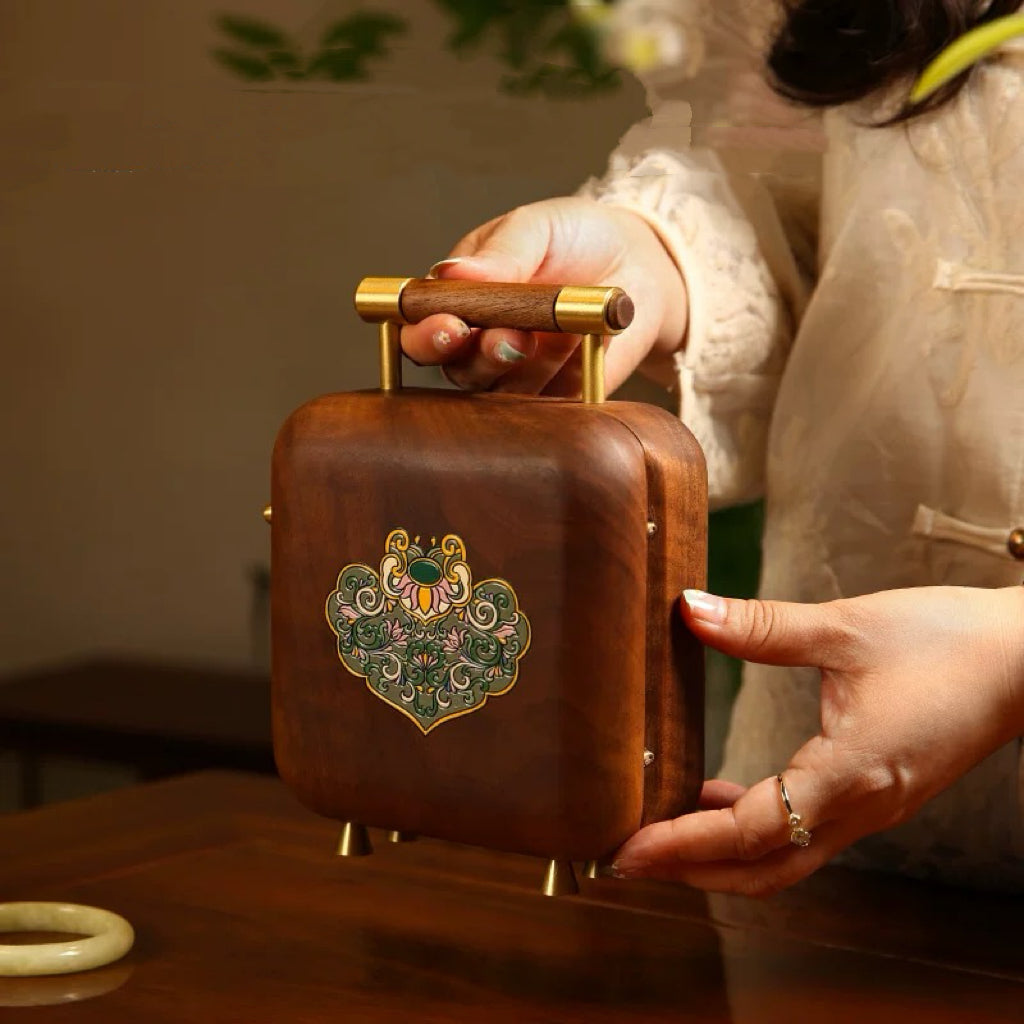 Celestia Portable Solid Walnut Jewelry Box