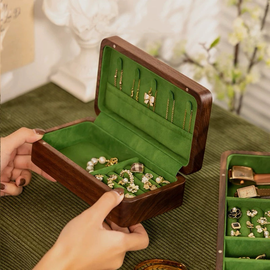 Emerald Minimalist Walnut Jewelry Box