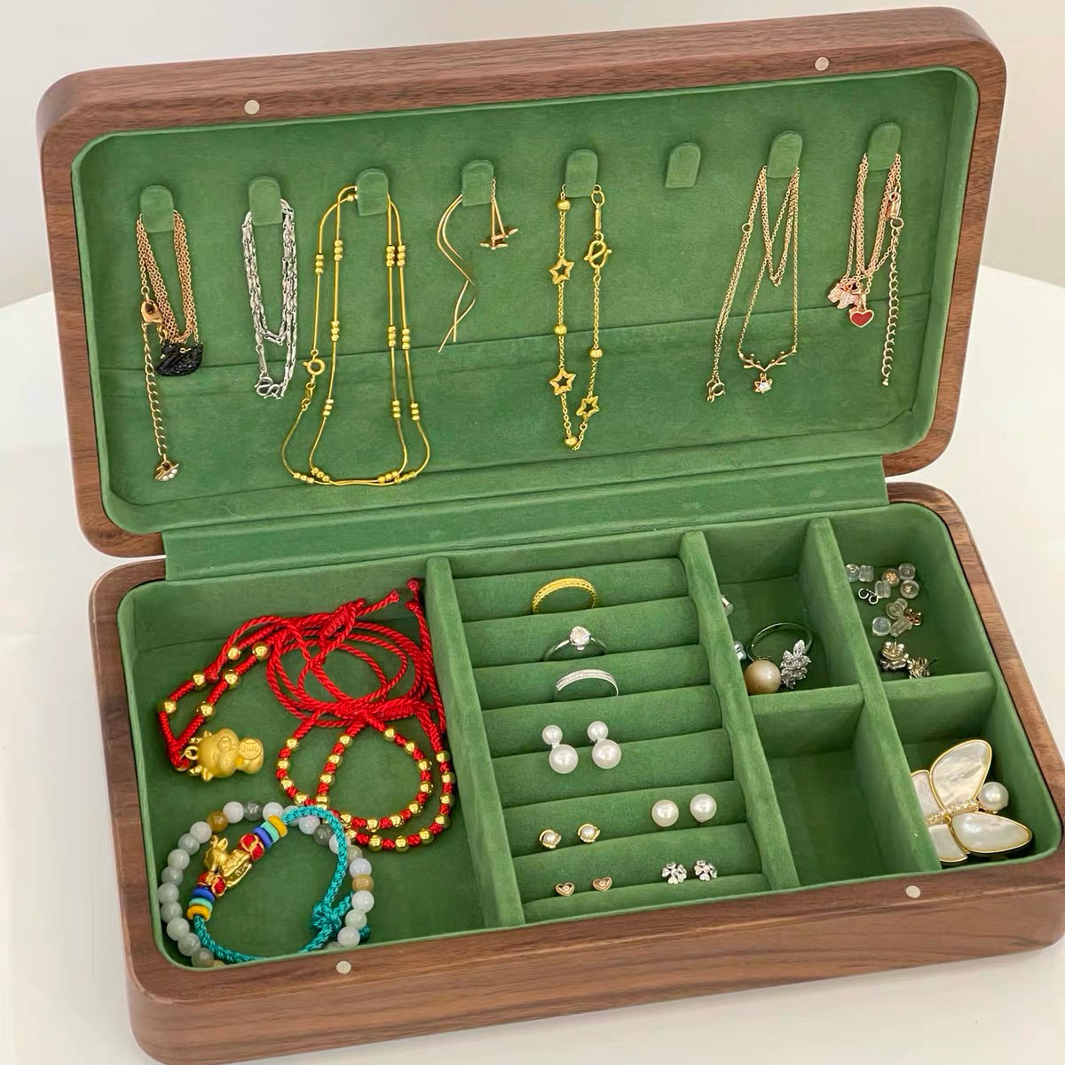 Emerald Minimalist Walnut Jewelry Box