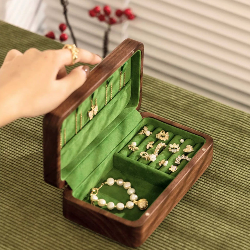 Emerald Minimalist Walnut Jewelry Box