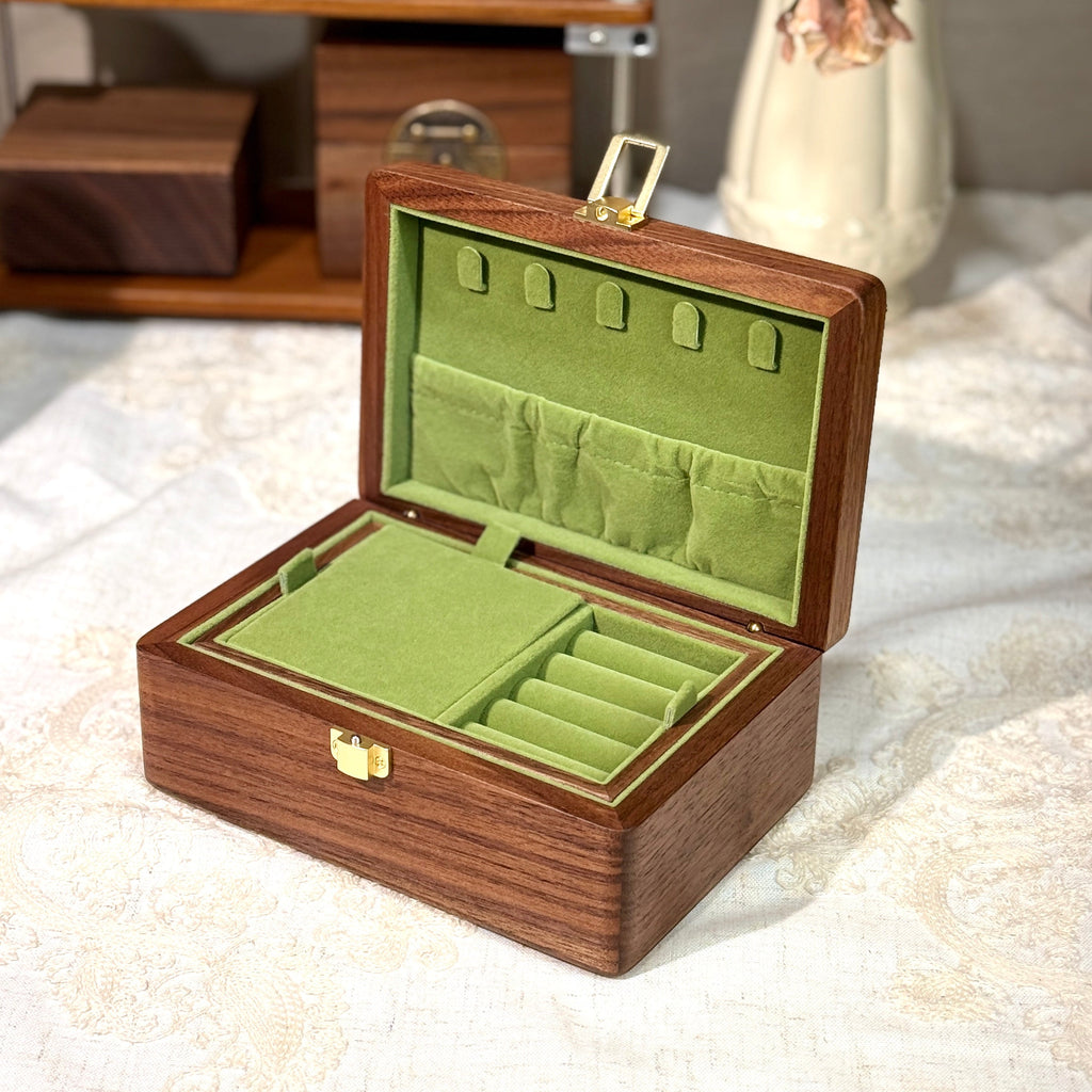 Velvet Walnut Minimalist Two-Layer Jewelry Box