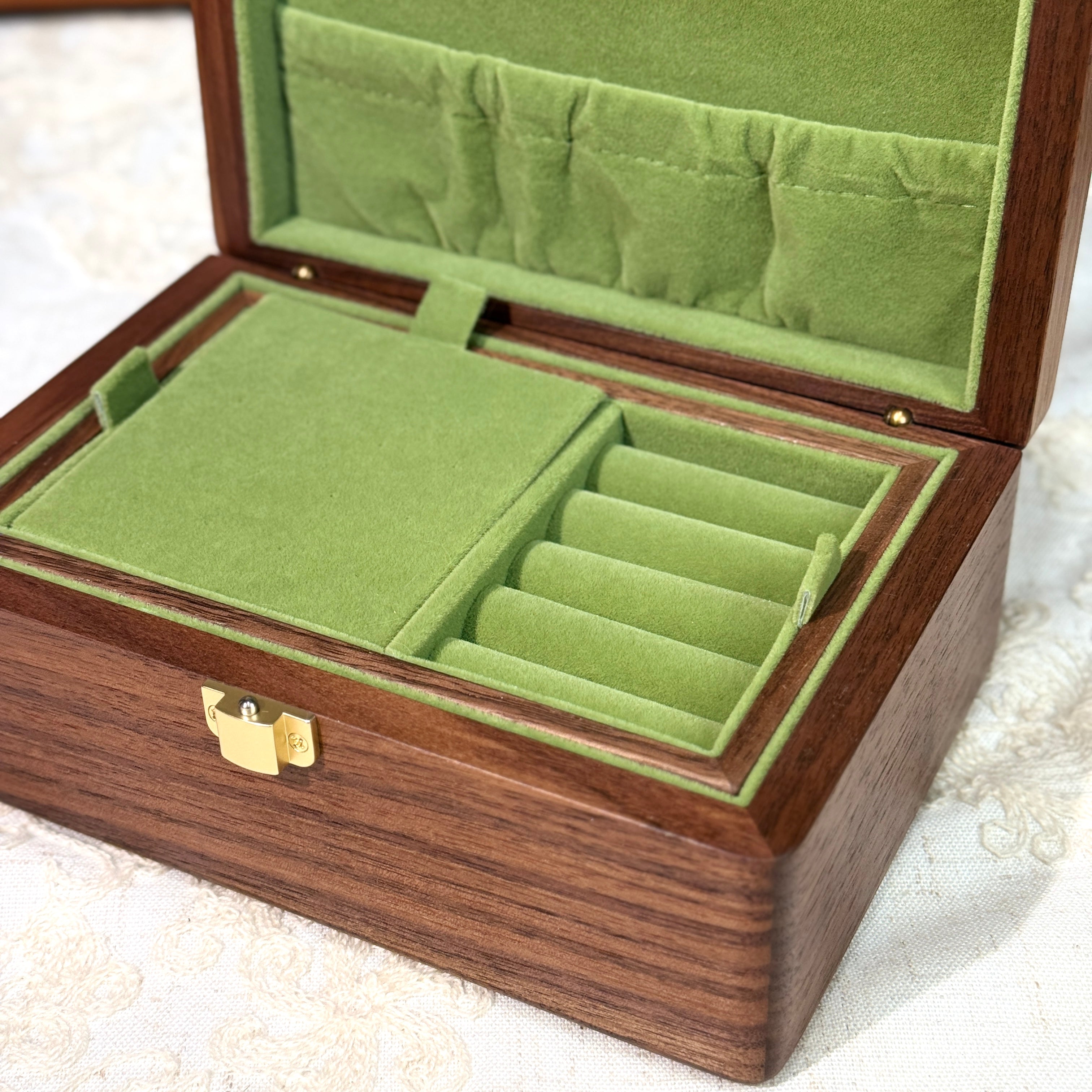 Velvet Walnut Minimalist Two-Layer Jewelry Box