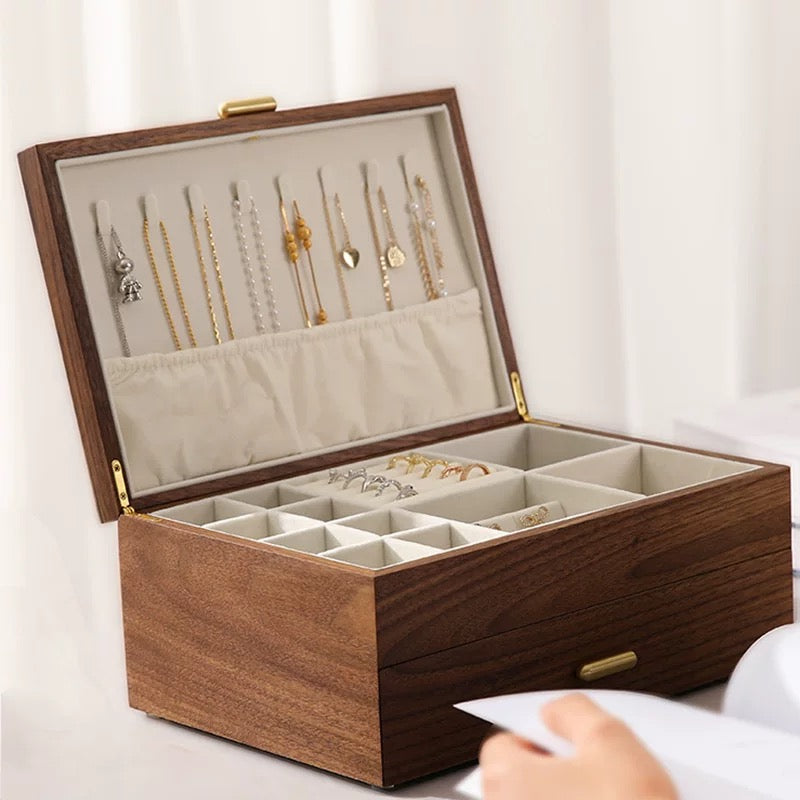 Patina Classic Two-Layer Walnut Jewelry Box with Drawers