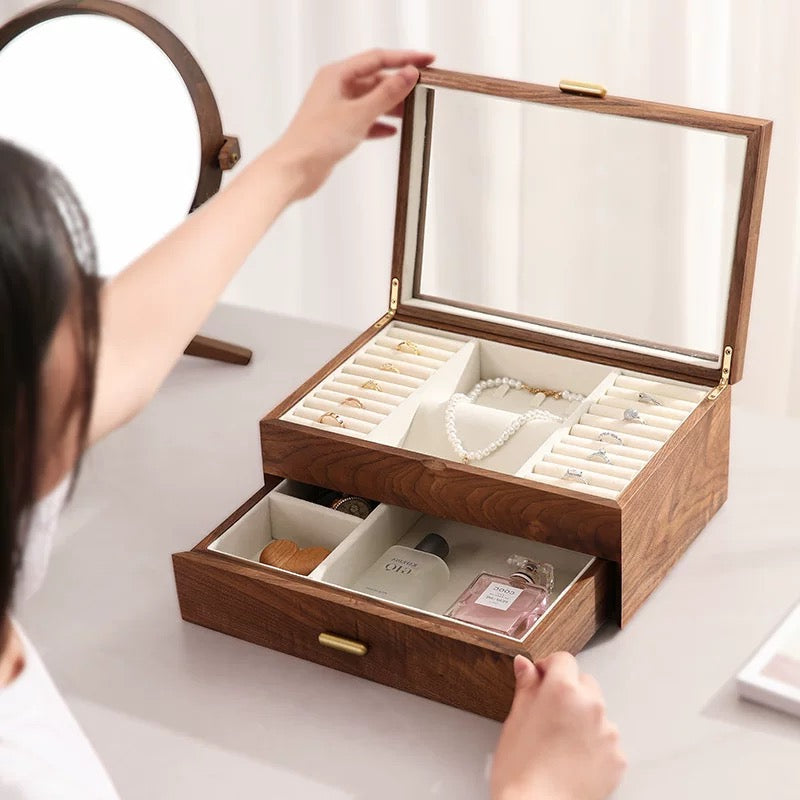 Patina Classic Two-Layer Walnut Jewelry Box with Drawers