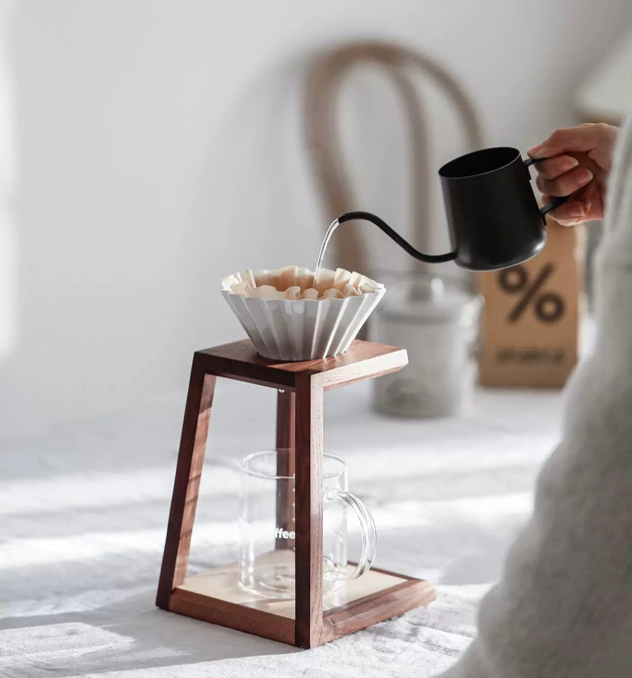 SlowPour Minimalist Walnut Pour-Over Coffee  Dripper Stand