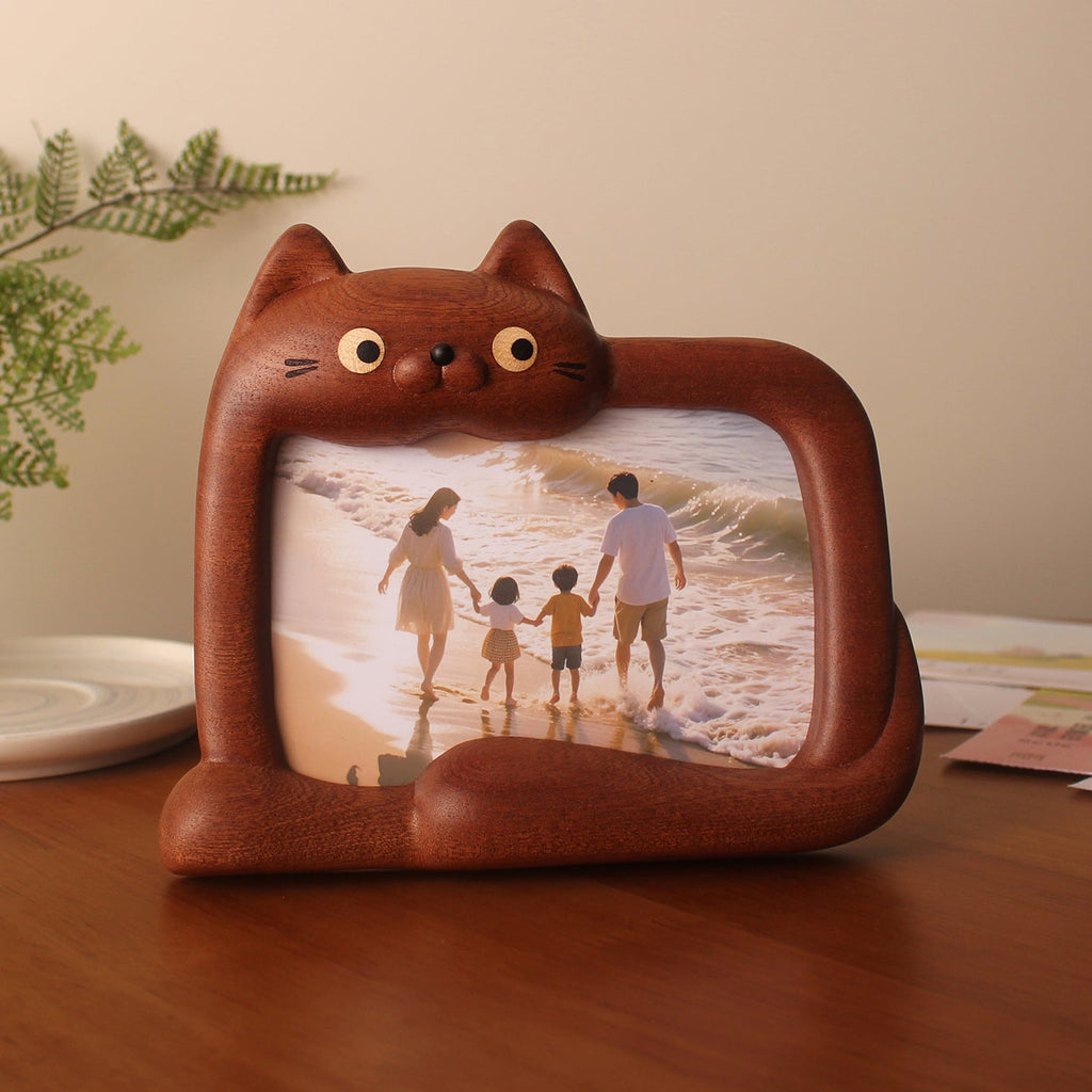 WhiskerPaws Wooden Cat Photo Frame
