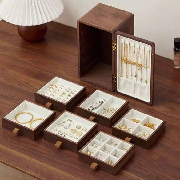 Lunelle Cat 6-Drawer Walnut Jewelry Organizer Box