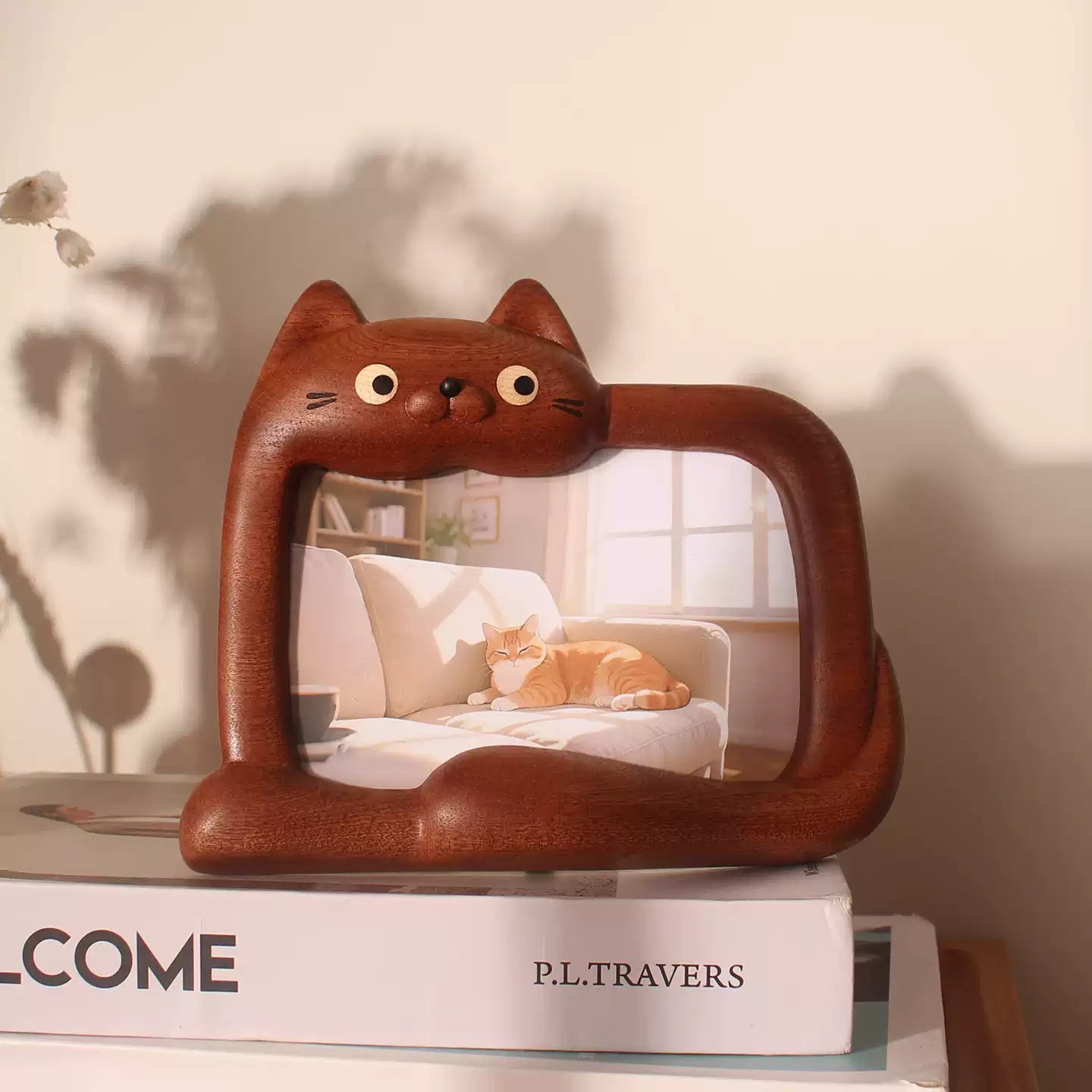 WhiskerPaws Wooden Cat Photo Frame