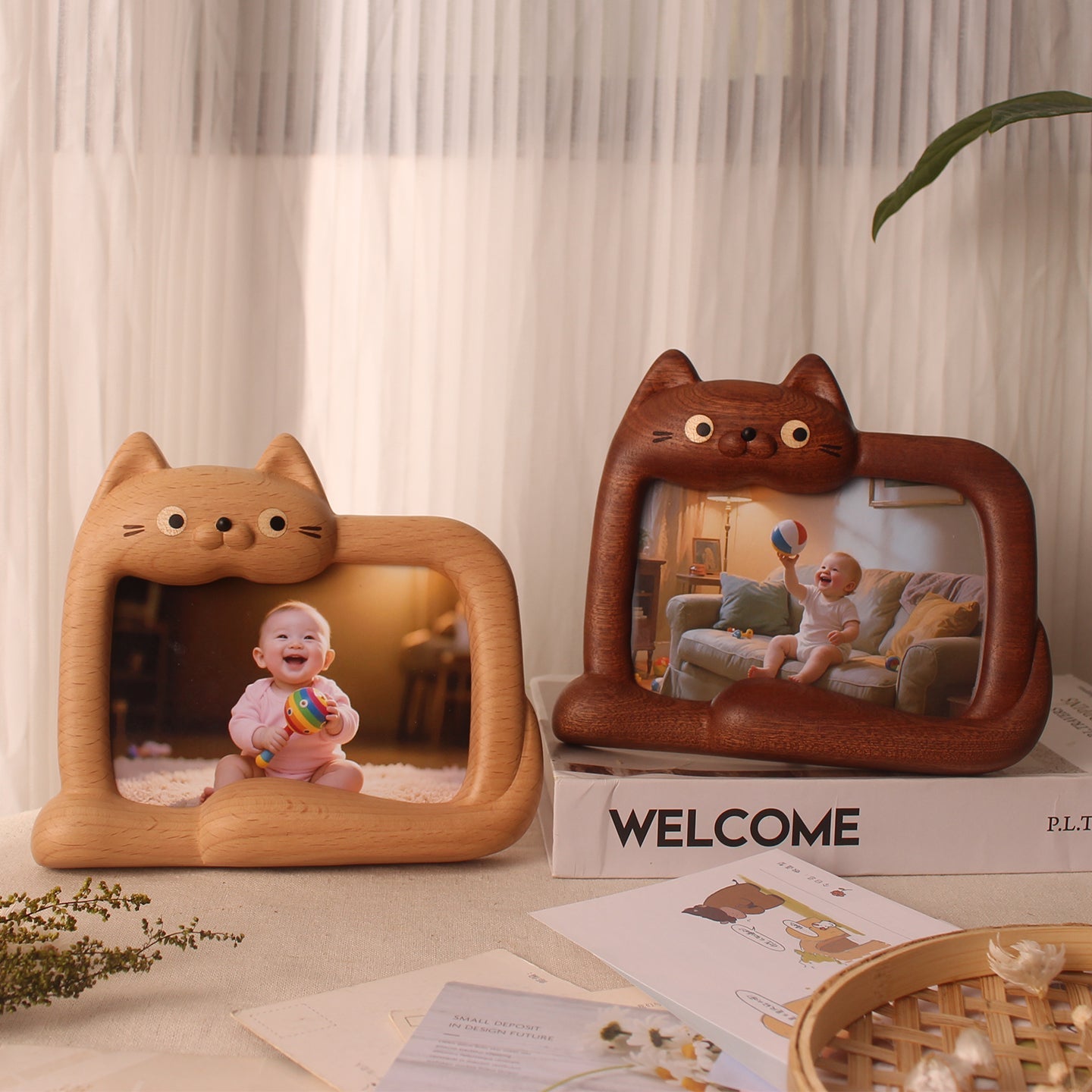 WhiskerPaws Wooden Cat Photo Frame